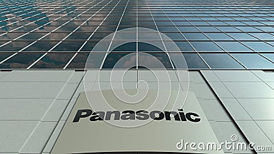 Signage board with Panasonic Corporation logo. Modern office building facade. Editorial 3D rendering Editorial Stock Photo