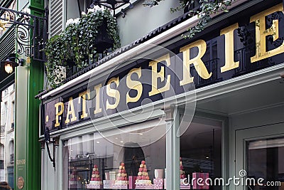 Signage of a patisserie in Saint-Germain area Editorial Stock Photo