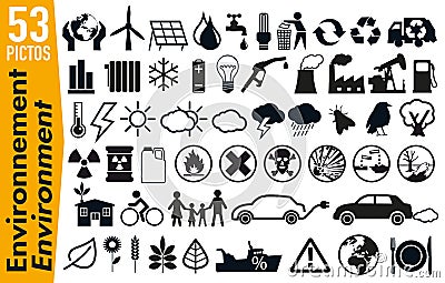 53 signage pictograms on the environment and ecology Stock Photo