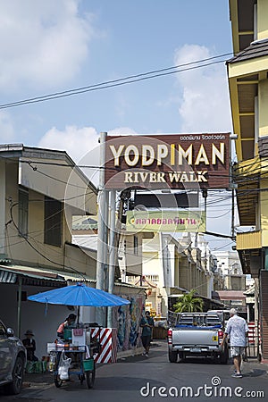 Signage of Yodpiman River Walk to welcome the tourist and visitor, on Chao Phraya River Bangkok Editorial Stock Photo