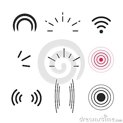 Signal icons vector, radio signals waves and light rays symbols Vector Illustration