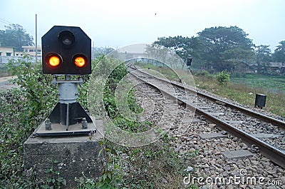 Railway signal lights Stock Photo