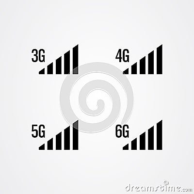 Signal strength icons. 3g, 4g, 5g, 6g internet vector illustration Vector Illustration