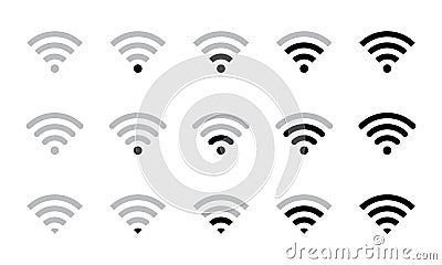 Signal strength wifi icon set collection. Wireless connection network symbol vector Vector Illustration