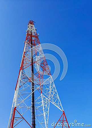 Signal tower, Telephone pole, very tall and large Sky background Stock Photo