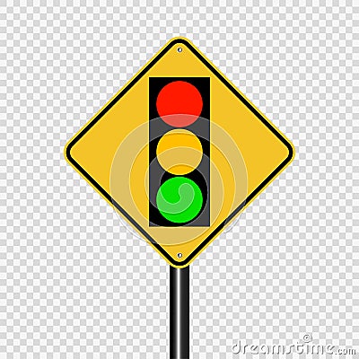 Symbol signal traffic light green yellow red sign on transparent background Vector Illustration