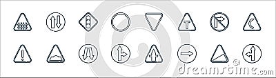 signaling line icons. linear set. quality vector line set such as direction, turn right, go straight or right, danger, no turn Vector Illustration