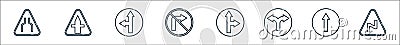 signaling line icons. linear set. quality vector line set such as right reverse bend, ahead only, direction, go straight or right Vector Illustration