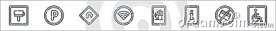 Signals and prohibitions line icons. linear set. quality vector line set such as disabled, no cit card, information, petrol Vector Illustration