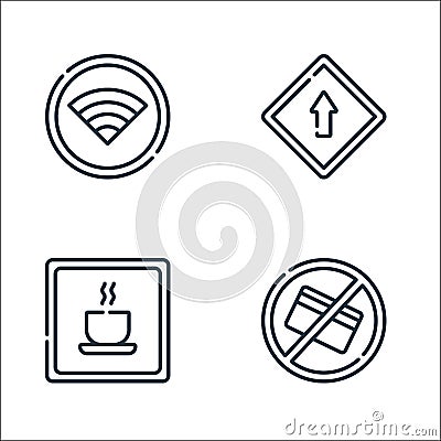 Signals and prohibitions line icons. linear set. quality vector line set such as no cit card, rest area, ahead only Vector Illustration