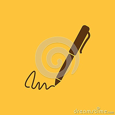 The signature icon. Pen and undersign, underwrite, ratify symbol. Flat Cartoon Illustration