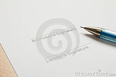 Signature signing in borrower part Stock Photo