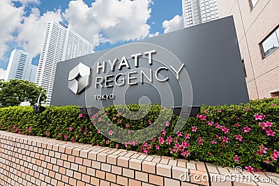 Signboard Hotel Hyatt Tokyo in Nishi-Shinjuku Shinjuku district Editorial Stock Photo