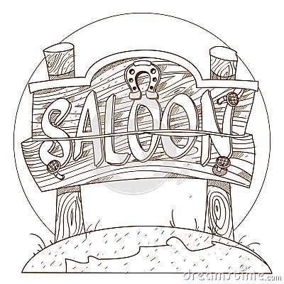 Signboard saloon pointer. Illustration on the theme of the Wild West Stock Photo