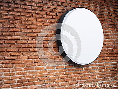 Signboard shop Mock up Logo Circle Display on Brick wall Stock Photo