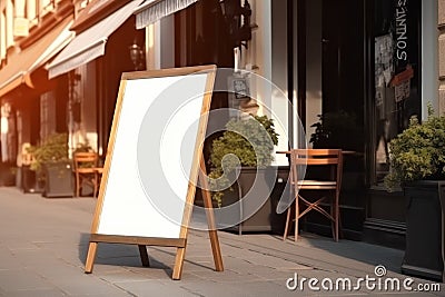 Signboard on the street. Empty menu stand. A sign on the sidewalk of a restaurant. Stock Photo