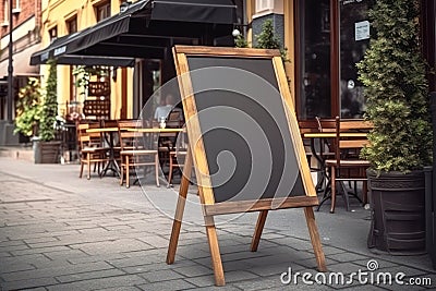 Signboard on the street. Empty menu stand. A sign on the sidewalk of a restaurant. Stock Photo