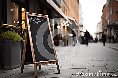 Signboard on the street. Empty menu stand. A sign on the sidewalk of a restaurant. Stock Photo