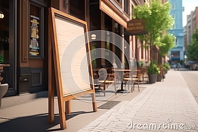 Signboard on the street. Empty menu stand. A sign on the sidewalk of a restaurant. Stock Photo