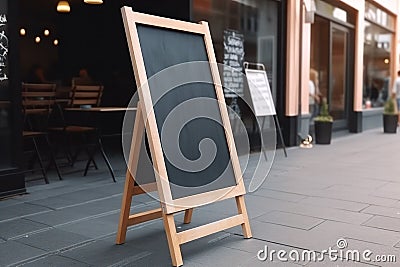 Signboard on the street. Empty menu stand. A sign on the sidewalk of a restaurant. Stock Photo