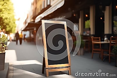 Signboard on the street. Empty menu stand. A sign on the sidewalk of a restaurant. Stock Photo