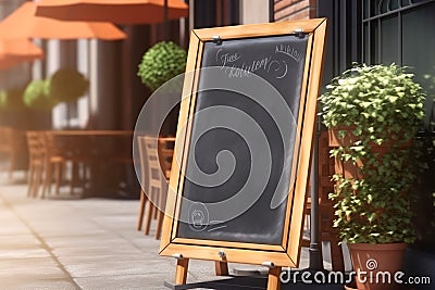Signboard on the street. Empty menu stand. A sign on the sidewalk of a restaurant. Stock Photo