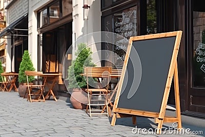 Signboard on the street. Empty menu stand. A sign on the sidewalk of a restaurant. Stock Photo