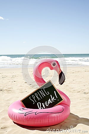 Text spring break in a signboard on the beach Stock Photo