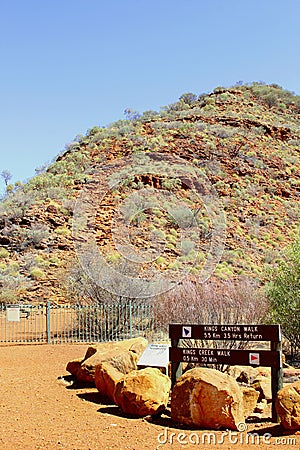 Signboards for Kings Canyon walks in Watarrka National Park, Australia Stock Photo