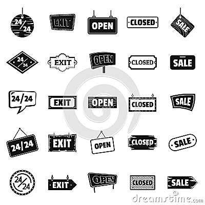 Signboards with text Design Elements icons set in silhouette style Vector Illustration