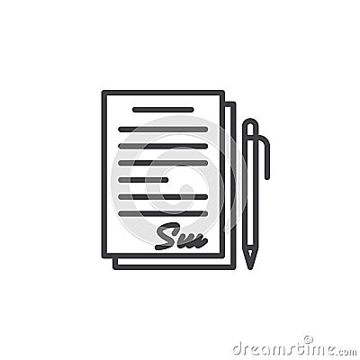 Signed contract, document line icon, outline vector sign, linear pictogram isolated on white. Vector Illustration