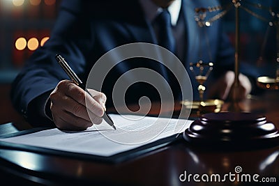 signed contract with gavel legal counsel presenting to client justice and lawyer concept Stock Photo