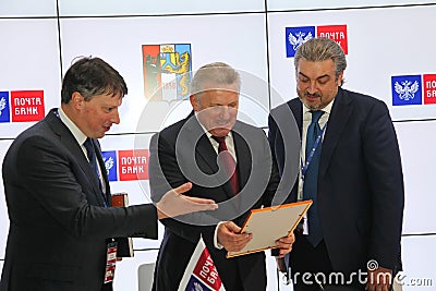 Signed a cooperation Agreement between Khabarovsk Krai Government and PJSC Mail Bank Editorial Stock Photo