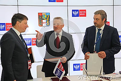Signed a cooperation Agreement between Khabarovsk Krai Government and PJSC Mail Bank Editorial Stock Photo