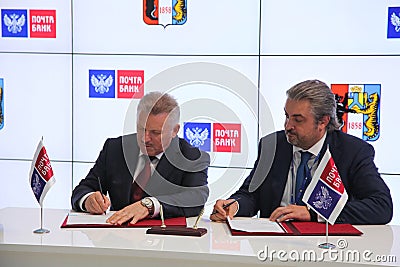 Signed a cooperation Agreement between Khabarovsk Krai Government and PJSC Mail Bank Editorial Stock Photo