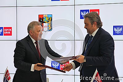 Signed a cooperation Agreement between Khabarovsk Krai Government and PJSC Mail Bank Editorial Stock Photo