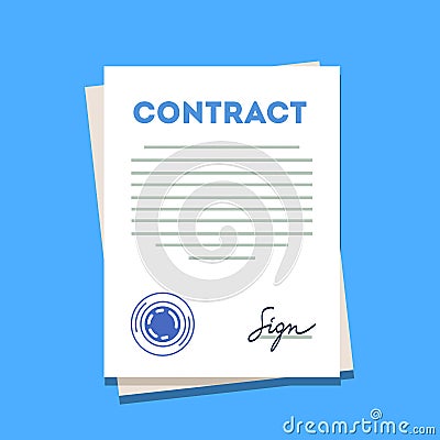 Signed and stamped contract paper icon Vector Illustration