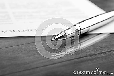 Signing a contract, business contract details. Black and white f Stock Photo