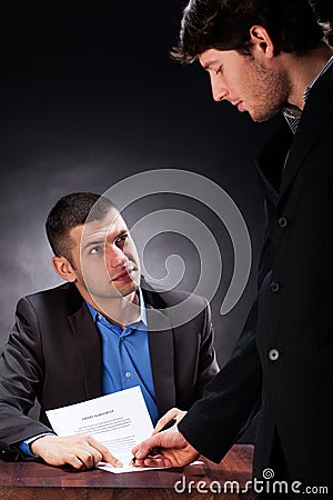 Signing a credit agreement Stock Photo