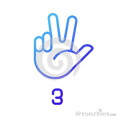 Signing digit three in ASL pixel perfect gradient linear vector icon Vector Illustration