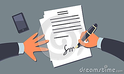 Signing the document. Vector Illustration