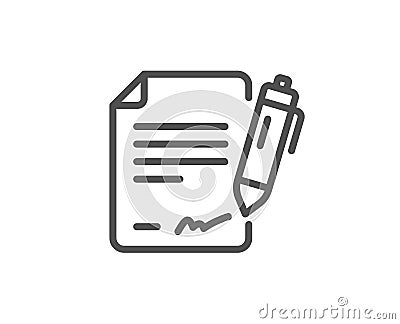 Signing document line icon. Contract signature sign. Agreement file. Vector Vector Illustration