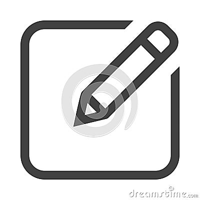 Signing document, writing blog, business agreement icon. Isolated, lined vector pictogram. Square blank file with pen. Vector Illustration
