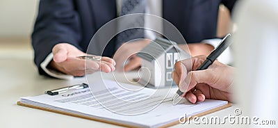 Signing a loan for a home purchase Stock Photo