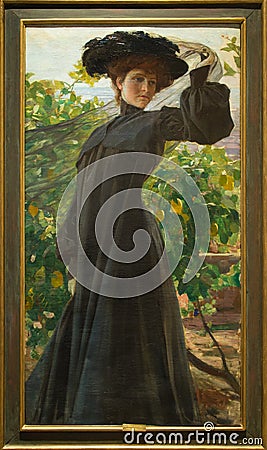 `Signora in nero` 1903 by Alfredo Savini Editorial Stock Photo