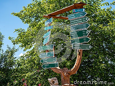 Signpost around the Rennsteig in the Thuringian Forest Nature Park in East Germany Editorial Stock Photo