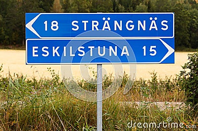 Strangnas and Eskilstuna signpost Stock Photo