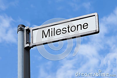 Signpost With Milestone Sign Against Sky Stock Photo