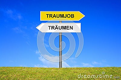 Signpost showing Dream or Dream Job german Stock Photo