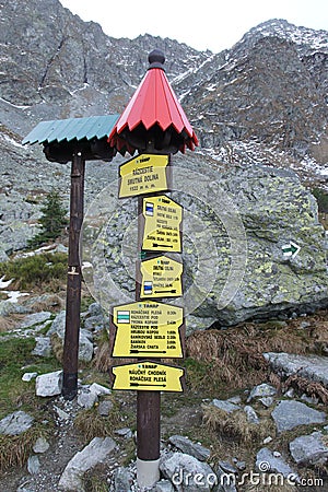 Signpost in RohÃ¡Äe mountains, Western Tatras Stock Photo